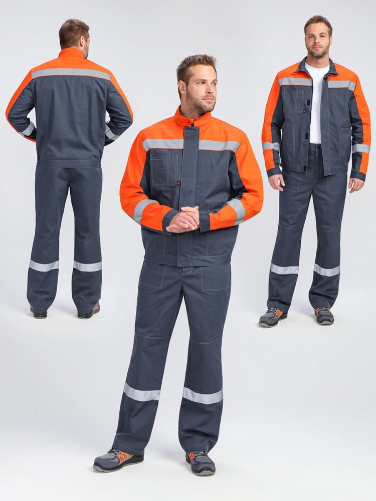 Костюм Бриготек-1 СОП (тк.Смесовая,260) брюки, т.серый/оранжевый