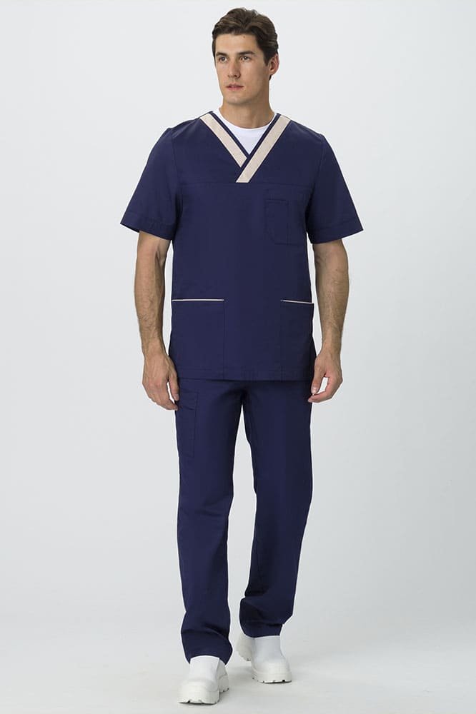 Костюм мужской Симпл-001 (тк.Смесовая,120) MedLine, т.синий/бежевый