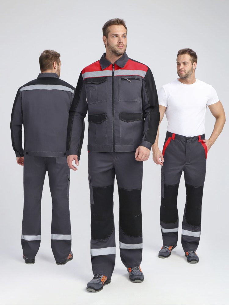 Костюм ProfLineBase-1 (тк.Твил,210) брюки, т.серый/черный/красный