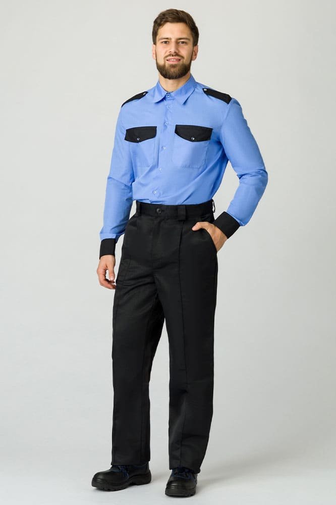 Рубашка охранника с длинным рукавом мужская, ярко-голубой