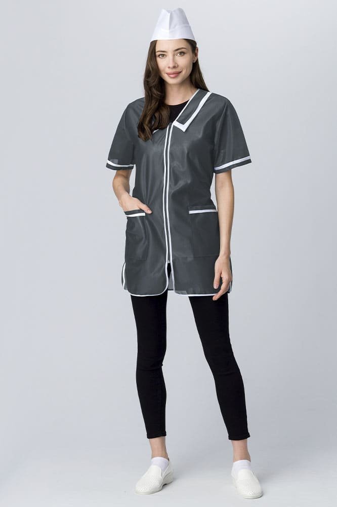 Халат женский на молнии короткий рукав (тк.Нейлон), серый