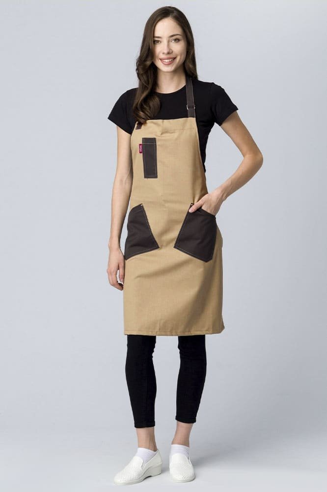 Фартук с грудкой универсальный Крафт (тк.Форвард,210), бежевый/коричневый (024)