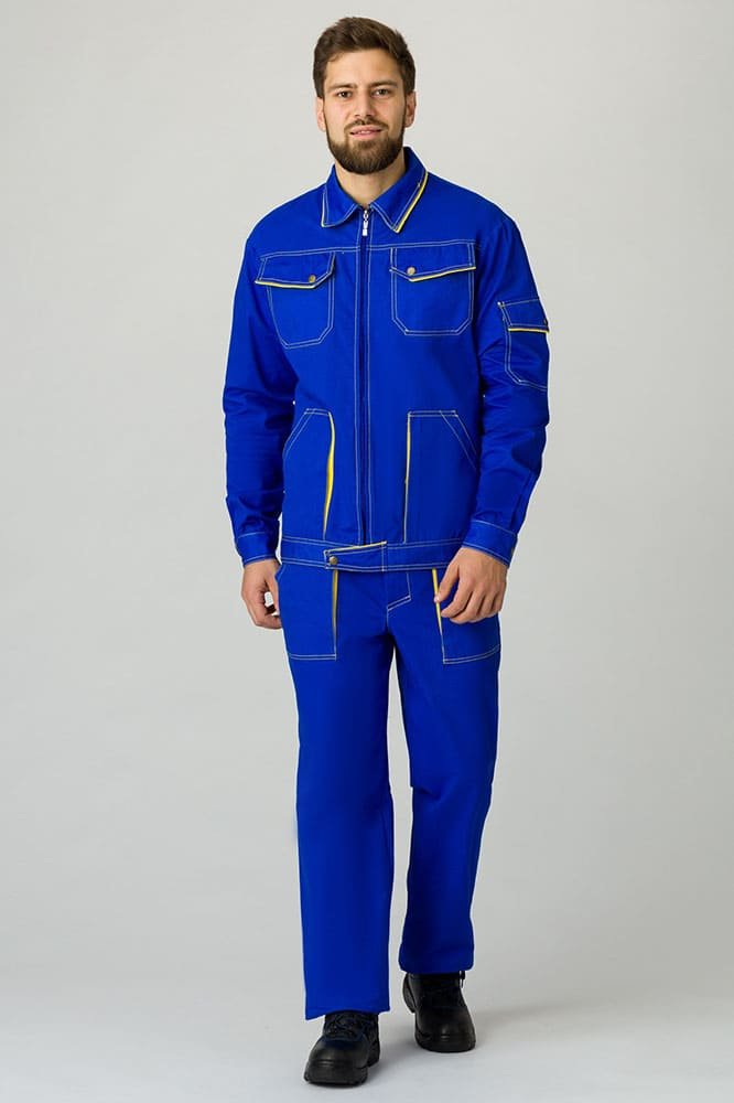 Костюм Лидер (тк.Саржа,250) брюки, васильковый/желтый
