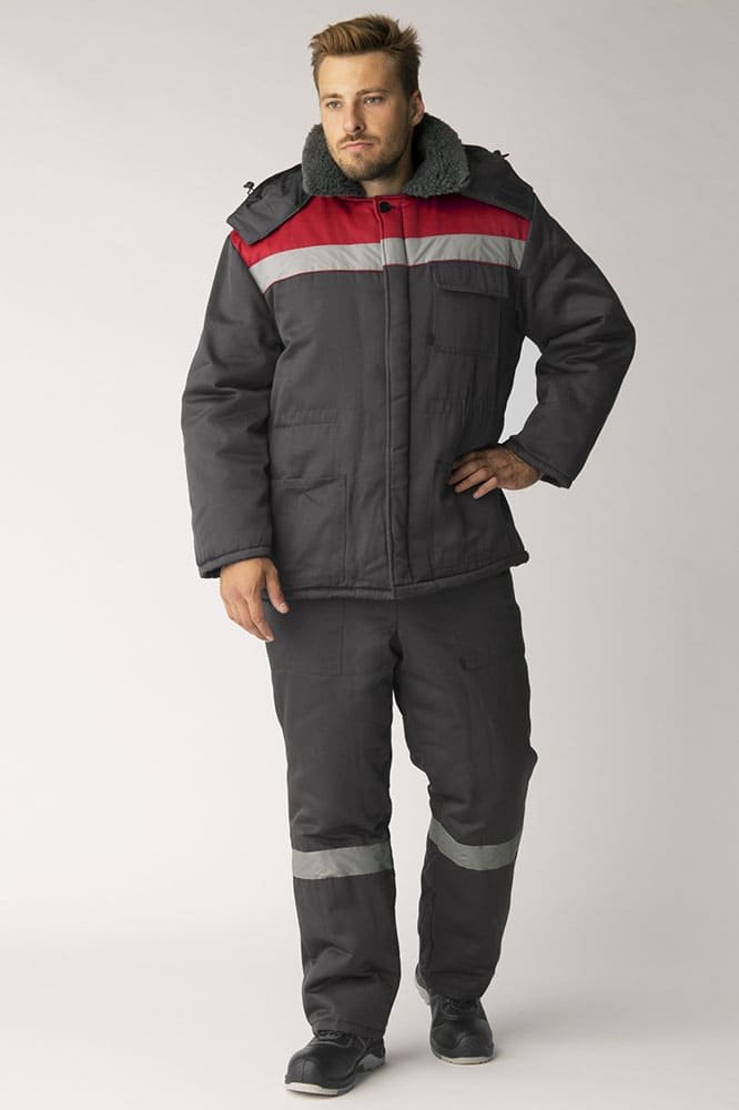 Костюм зимний Труженик-Ультра-1 СОП (тк.Смесовая,210) брюки, т.серый/красный