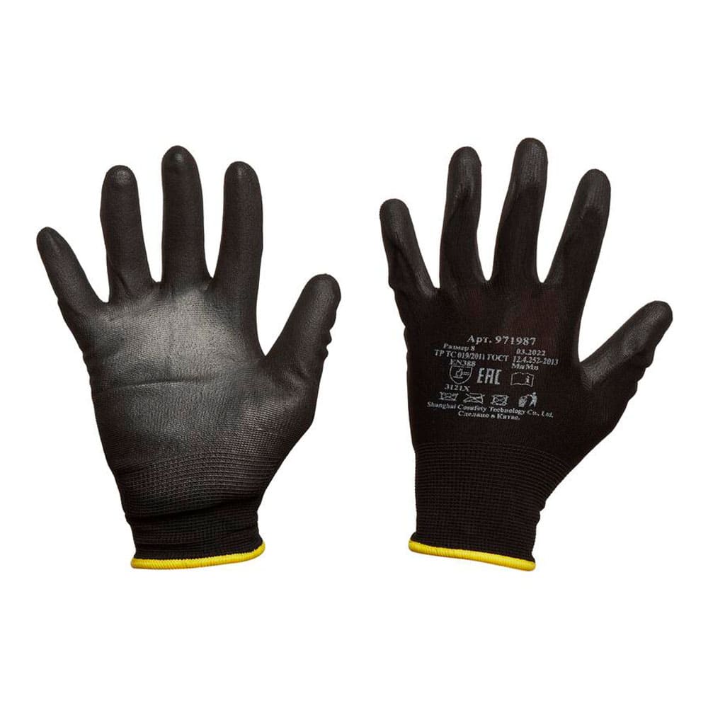 Перчатки нейлоновые с ПУ покрытием ладони, черные