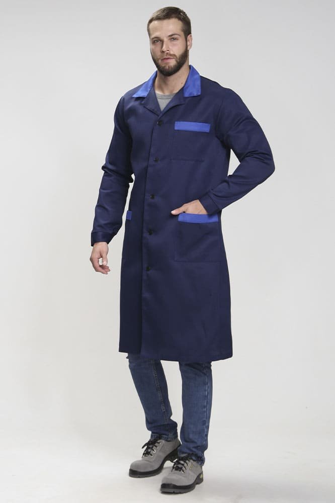Халат мужской Технолог (тк.Смесовая,210), т.синий/васильковый