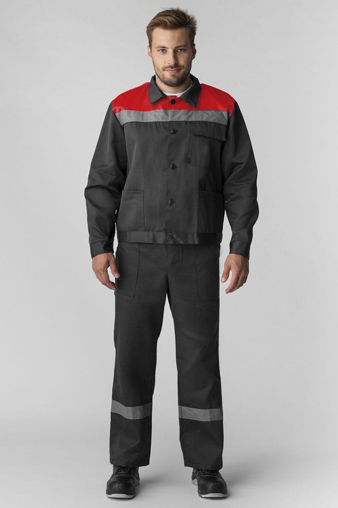 Костюм Труженик-2 СОП (тк.Смесовая,210) п/к, т.серый/красный