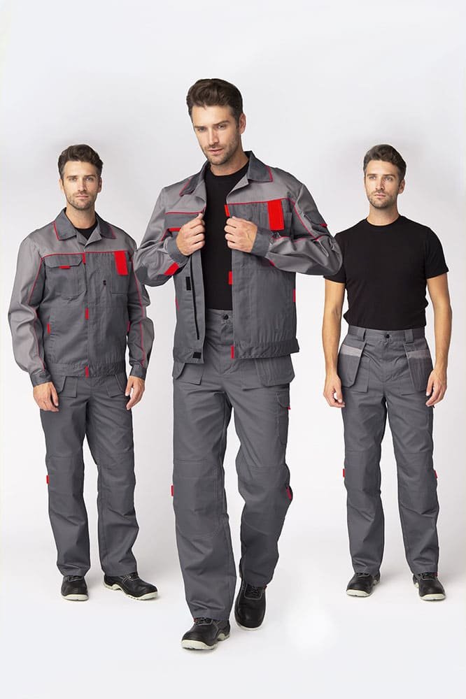 Костюм Союз-Профессионал-1 IMP (тк.Смесовая,240) брюки, т.серый/св.серый/красный