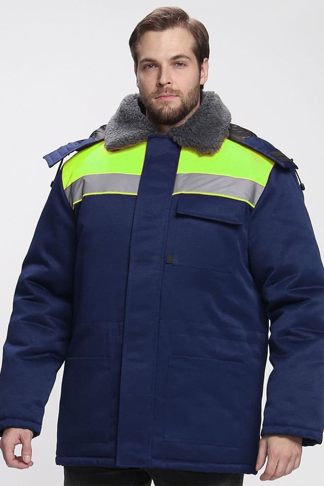 Куртка зимняя Бригада NEW (тк.Смесовая,210), т.синий/лимонный