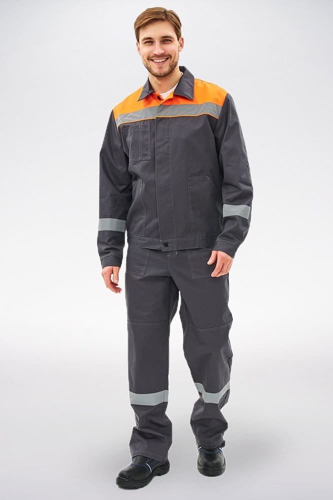 Костюм Липецк-1 СОП CH (тк.Смесовая,280) брюки, т.серый/оранжевый