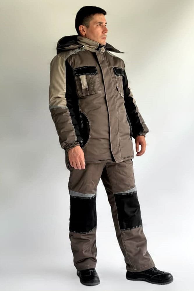 Костюм зимний Мега IMP (тк.Смесовая,240) брюки, коричневый/черный/бежевый