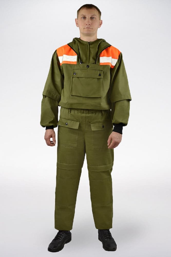 Костюм противоэнцефалитный СОП (тк.Саржа,250), хаки/оранжевый
