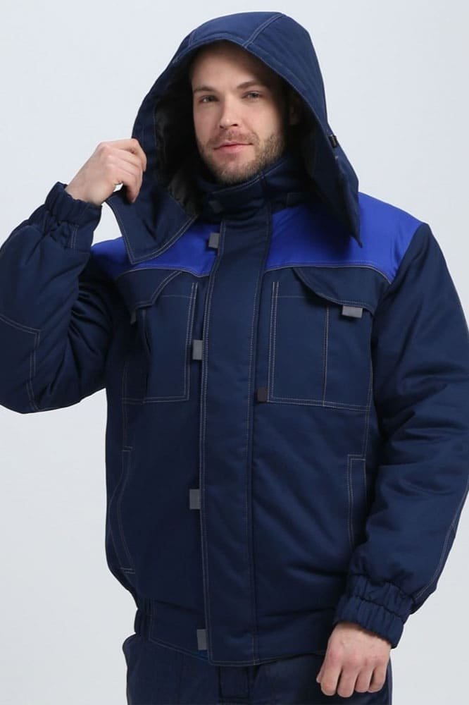 Куртка зимняя укороченная Фаворит (тк.Смесовая,240), т.синий/васильковый/серый