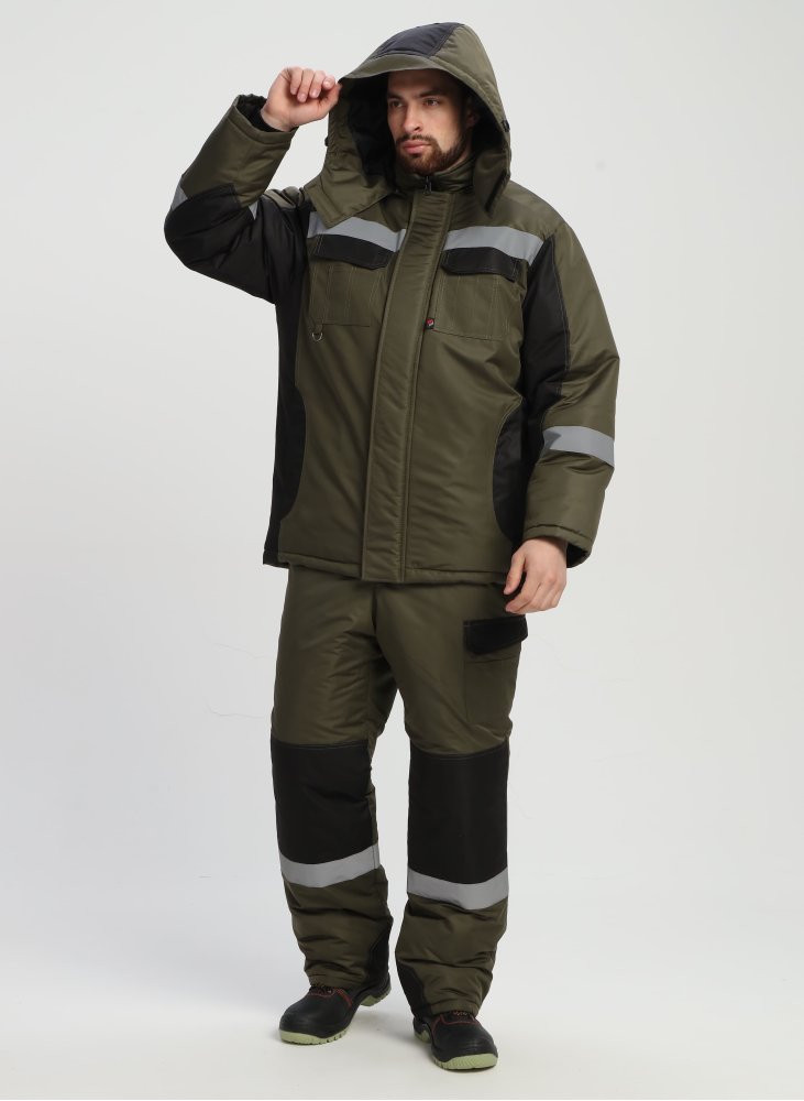 Костюм зимний Фаворит-Мега (тк.Таслан) п/к, хаки/черный