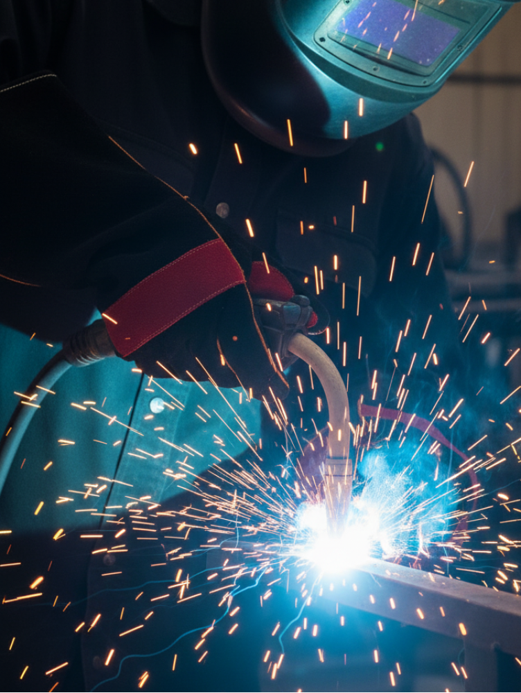 Перчатки (краги) спилковые усиленные термозащитные ProfLineLeader, черный/красный