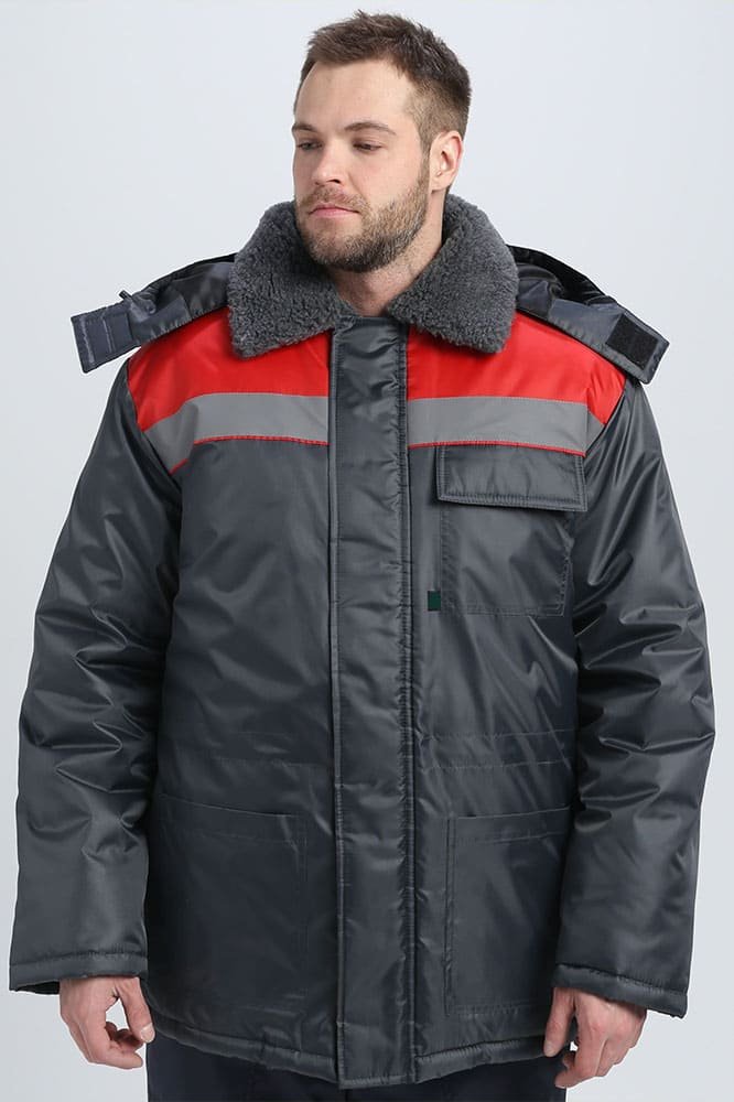 Куртка зимняя Бригада NEW (тк.Оксфорд), т.серый/красный