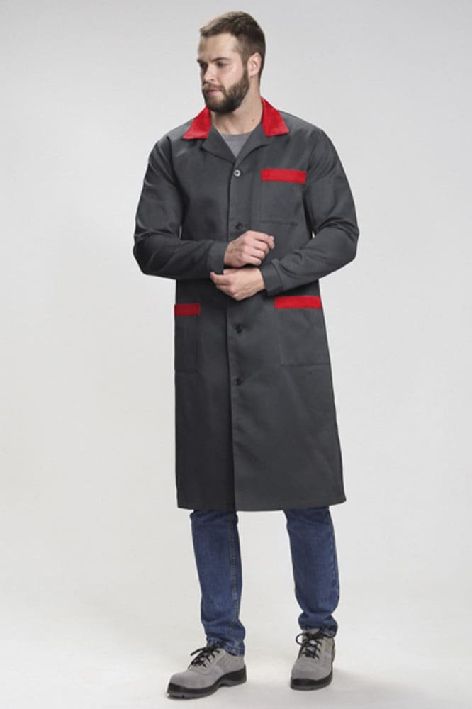 Халат мужской Технолог (тк.Смесовая,210), т.серый/красный