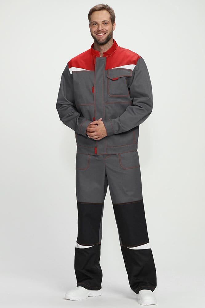 Костюм Строй-2 CH (тк.Смесовая,280) п/к, т.серый/красный/черный
