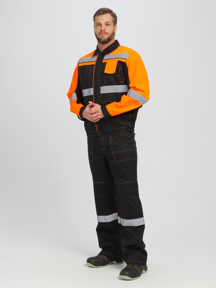 Костюм Виват-1 Премиум CH (тк.Смесовая,240) брюки, черный/оранжевый