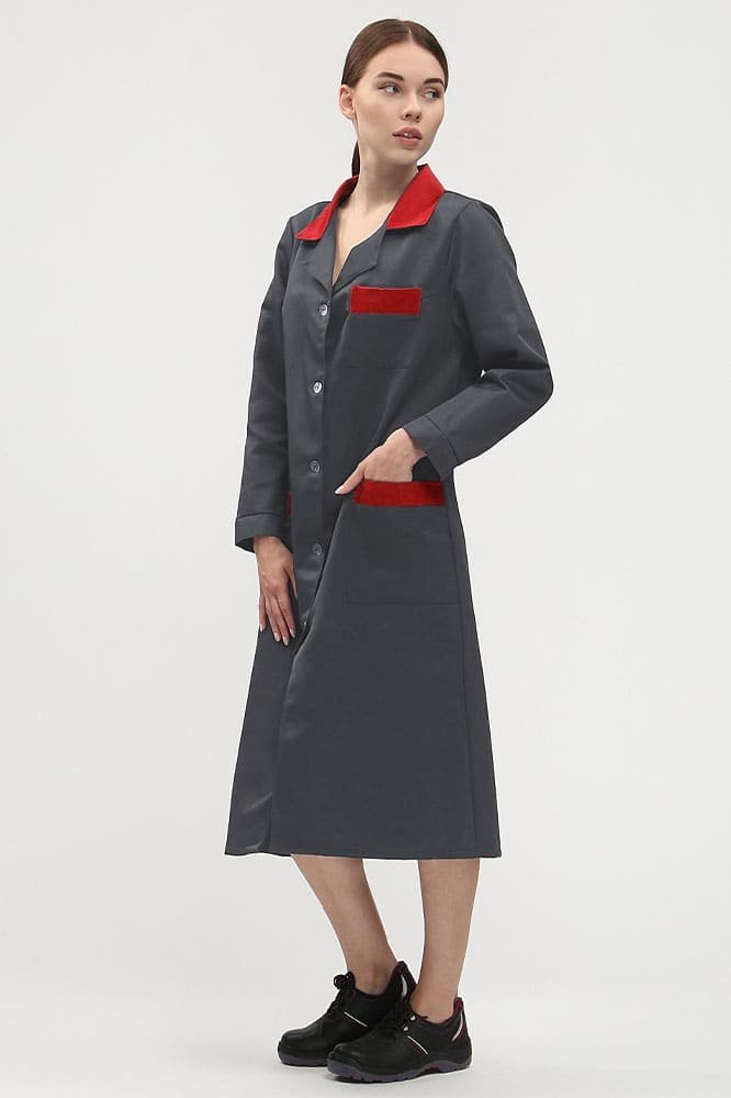 Халат женский Технолог (тк.Смесовая,210), т.серый/красный