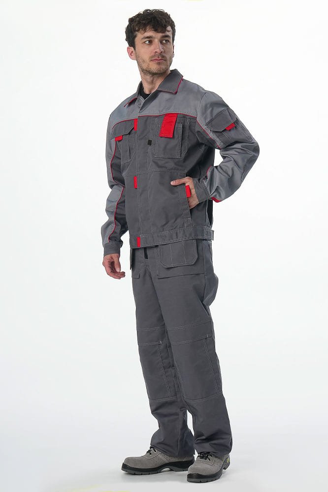 Костюм Союз-Профессионал-1 CH (тк.Смесовая,240) брюки, т.серый/св.серый/красный