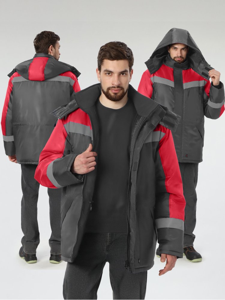 Куртка зимняя Лигор СОП (тк.OxLine,90), т.серый/красный