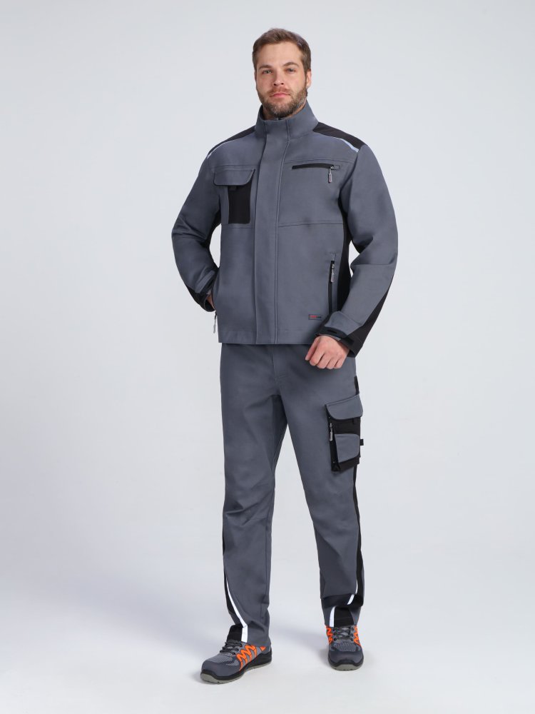 Костюм ProfLineLeader-1 (тк.Хлопок/Спандекс,260) брюки, серый/черный