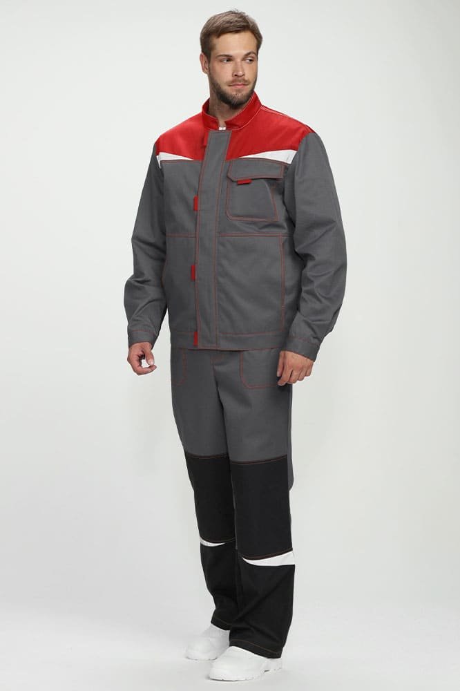 Костюм Строй-1 CH (тк.Смесовая,280) брюки, т.серый/красный/черный