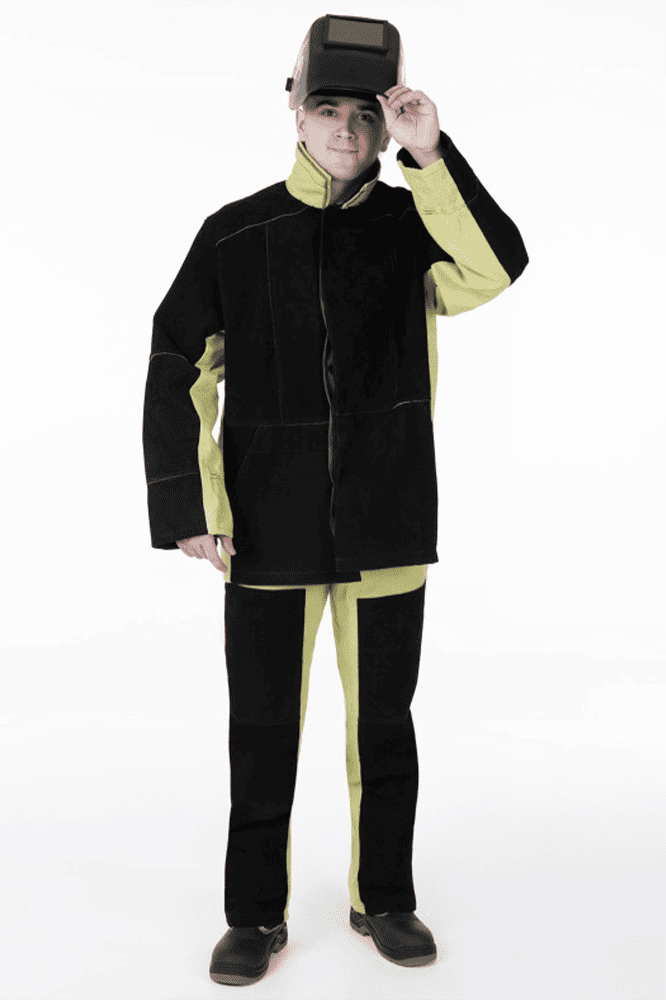 Костюм сварщика комбинированный 2 кл.защиты(тк.Брезент,550/Спилок S=2,8) черный/бежевый