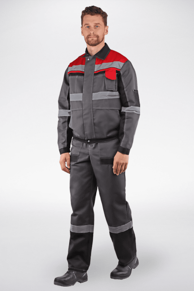 Костюм рабочий Виват Базис, куртка+полукомбинезон, серый+красный