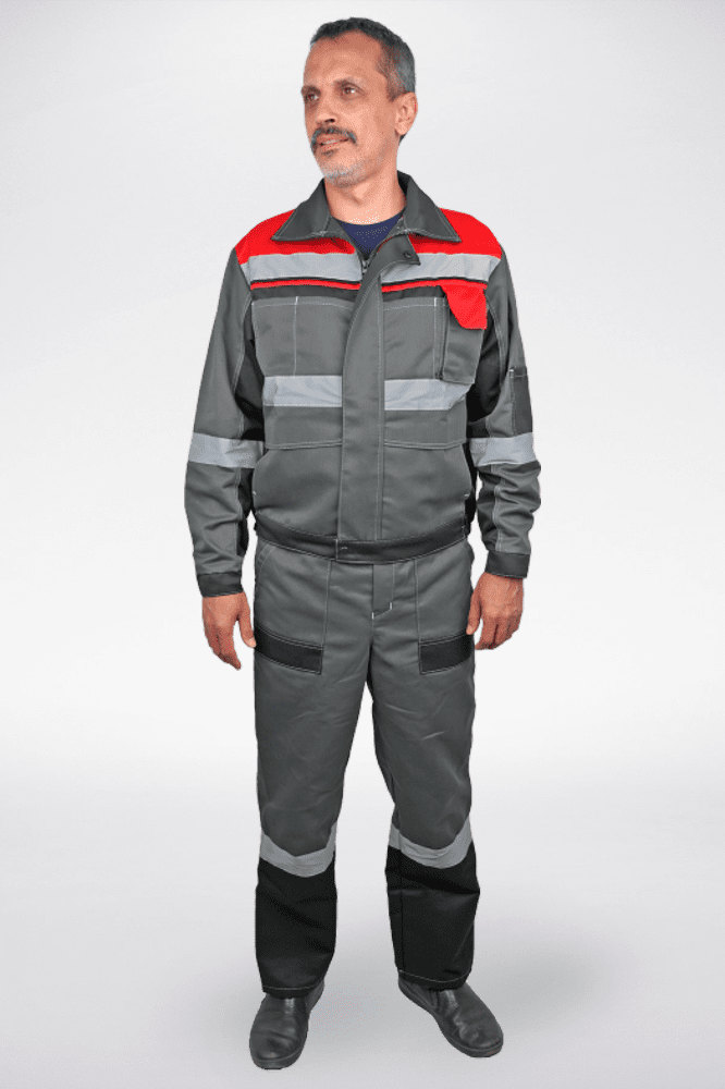 Костюм рабочий Виват Базис, куртка+полукомбинезон, серый+красный, нестандартные размеры
