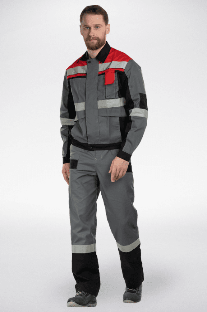 Костюм рабочий Виват, куртка+полукомбинезон, серый+красный