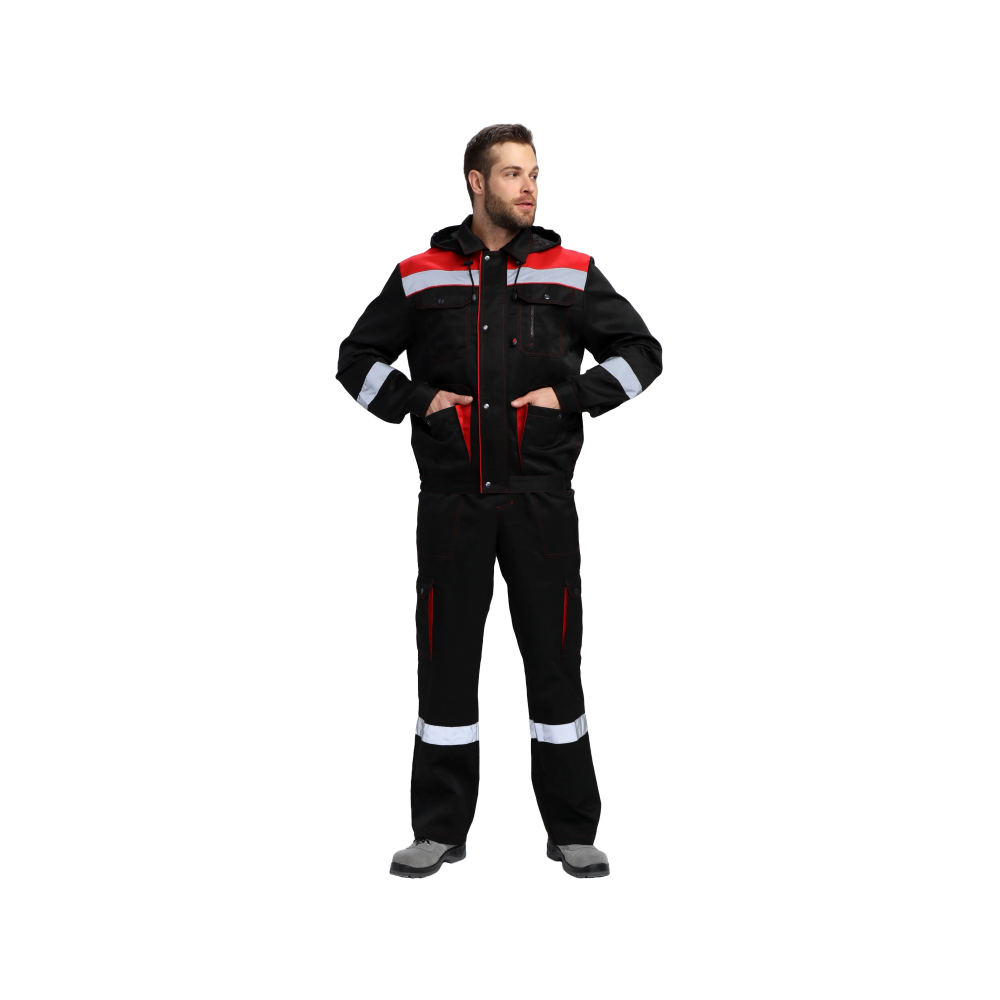 Костюм рабочий Титан-2, куртка+полукомбинезон, черный+красный, нестандартные размеры