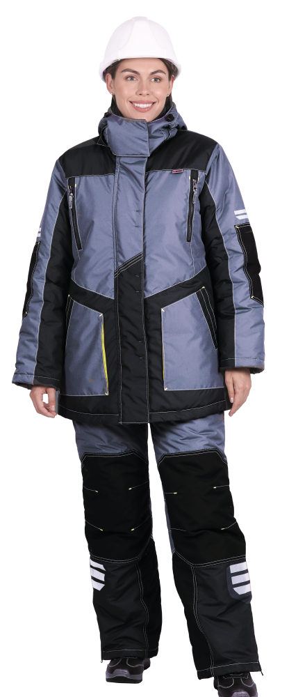 Куртка ЭДВАНС зимняя, серый-т.серый-лимонная отделка, женская