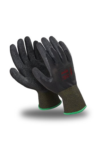 Перчатки МИКРОТЕХ (MG-141), полиамид, латекс частичный, оверлок, цвет черный (РФ)